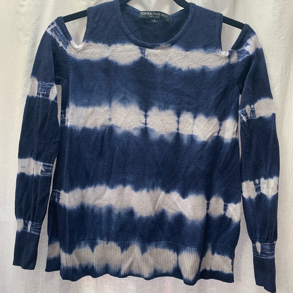 Central Park West Navy and White Tie-Dye Sweater